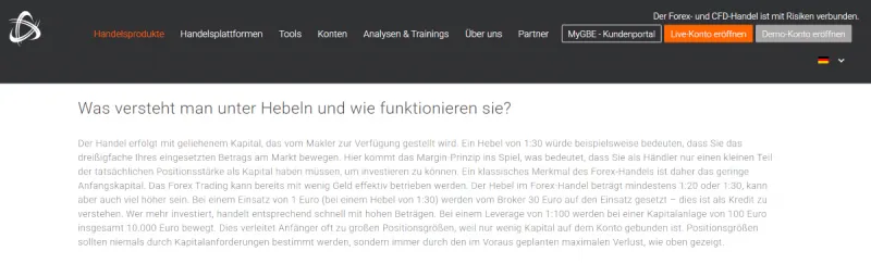 Informationen zum Handel mit Hebel bei GBE Brokers