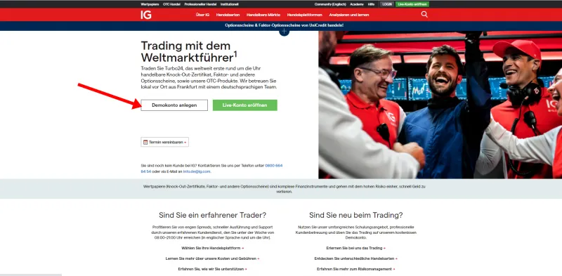 Aktien Demokontoeröffnung bei IG 