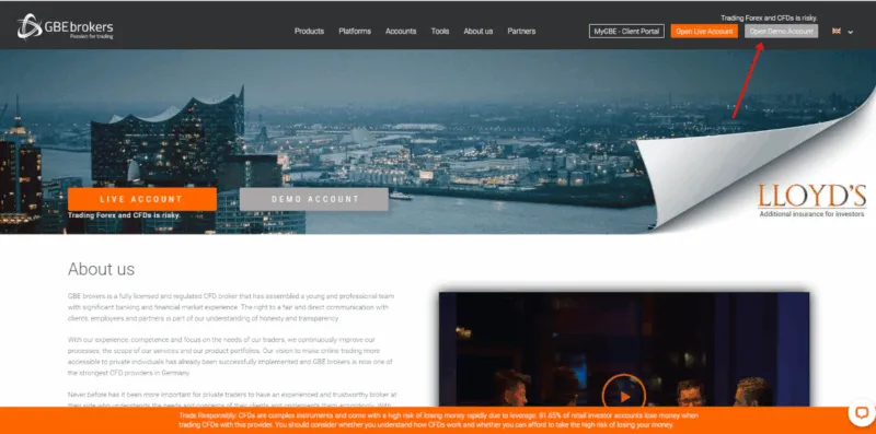 GBE Brokers Website mit CFD Demokontoeröffnung