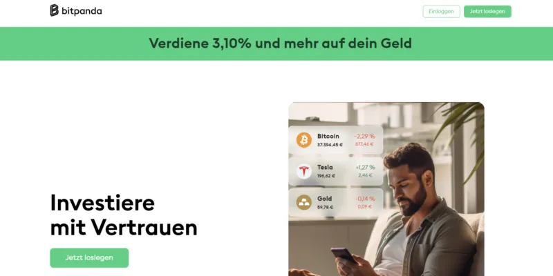 Bitpanda Website mit Infos zum Krypto Handel