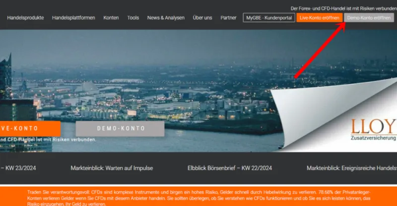 GBE Brokers Website mit Demokonto Eröffnung