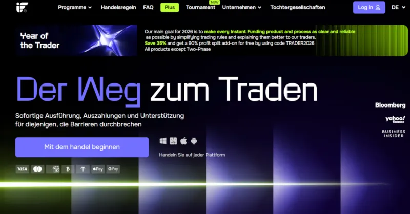 Homepage der deutschsprachigen Website von Instant Funding