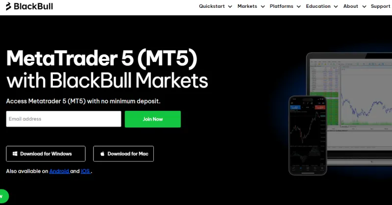 Metatrader 5 Download-Seite bei BlackBull Markets