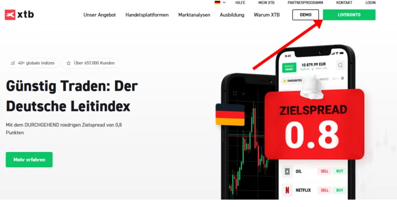 Eröffnung eines Trading Konto auf der XTB Website