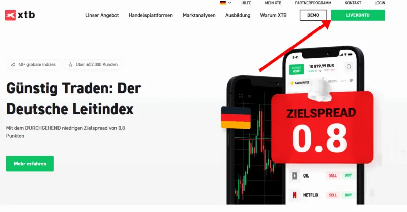 Eröffnung eines Trading Konto auf der XTB Website