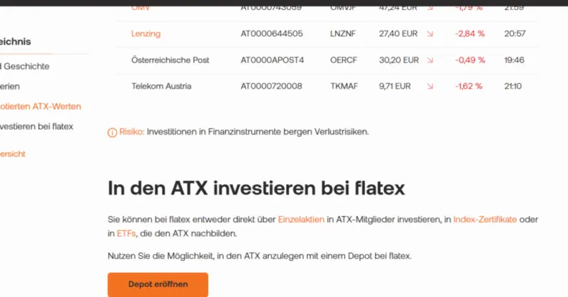 Infos zum ATX bei Flatex AT