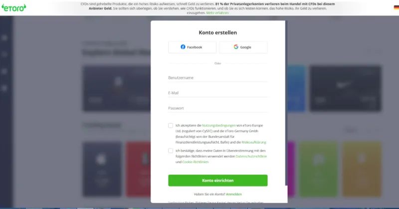 Kontoeröffnung bei eToro