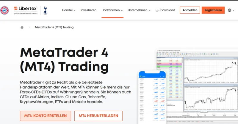 Libertex Website mit Info zu MT4