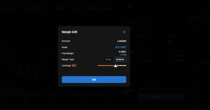 Einstellbare Hebel bei PrimeXBT