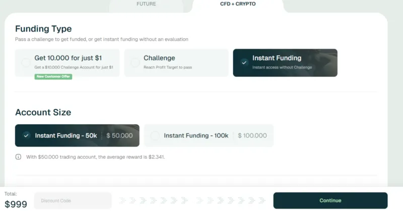 Auswahl verschiedener Kontomodelle bei der Registrierung bei IQ Capital