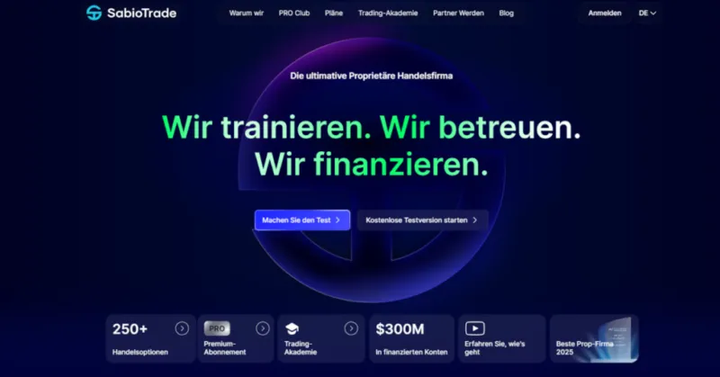 Homepage der deutschsprachigen Website von SabioTrade