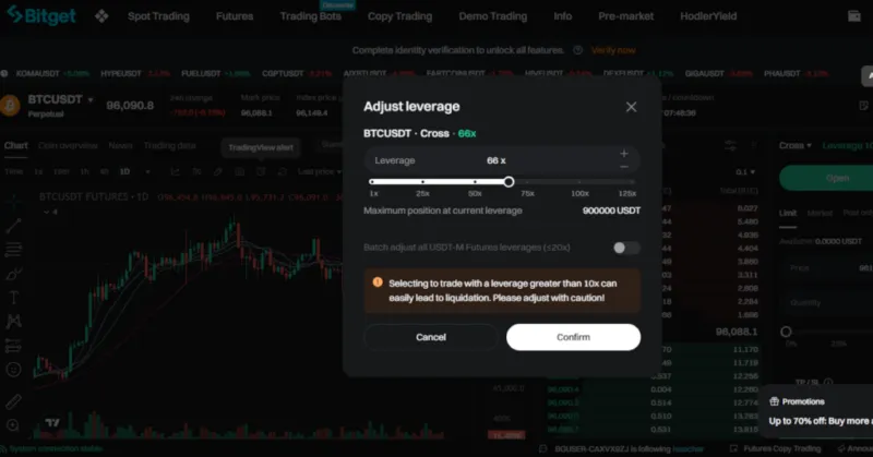 BTC Futures Trading bei Bitget mit einstellbarem Hebel