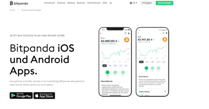 Bitpanda Website mit Infos zur App