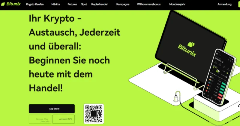 Bitunix Website mit Infos zur Krypto App