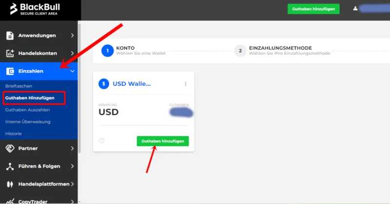 Geld einzahlen bei BlackBull Markets