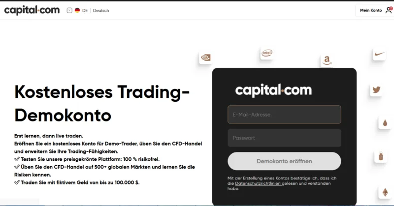 Daytrading Demokonto eröffnen auf der Capital.com Website 