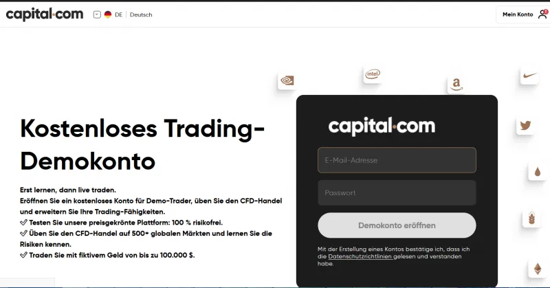 Aktien Demokonto eröffnen auf der XTB Website