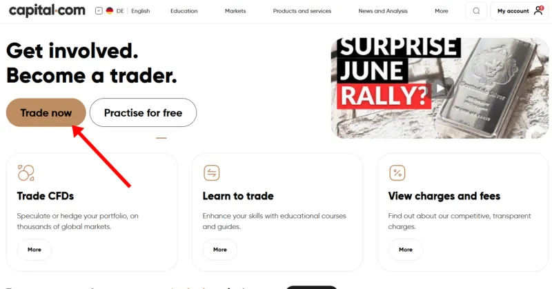 Eröffnung eines Trading Konto auf der Capital.com Website