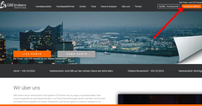 Eröffnung eines Trading Konto auf der GBE Brokers Website