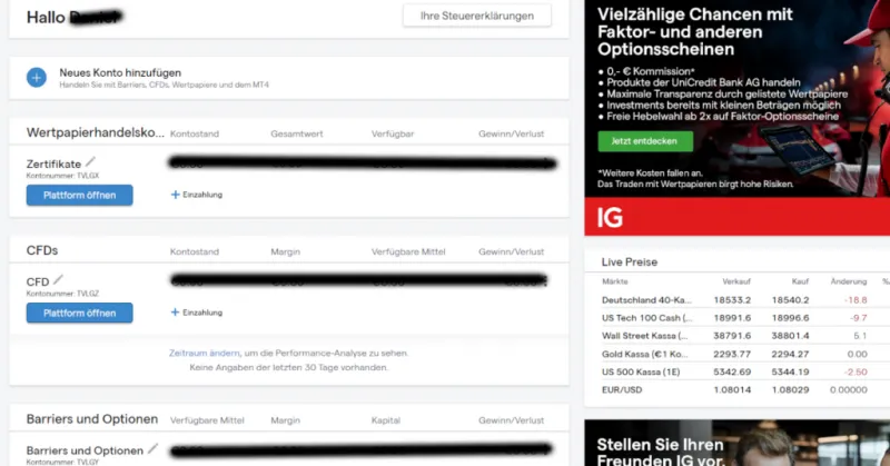 IG Aktien Depot Unterkonten