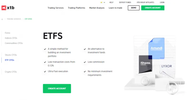 xtb website mit info zum etf handel