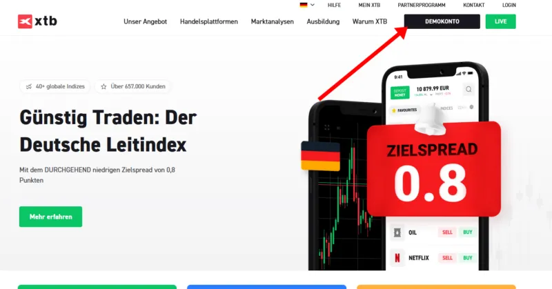 XTB Website mit Trading Demokonto Eröffnung