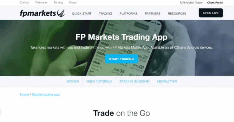 FP Markets Website mit Infos zur Daytrading App