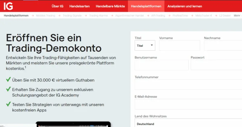 Eröffnung eines Aktien Demokonto bei IG