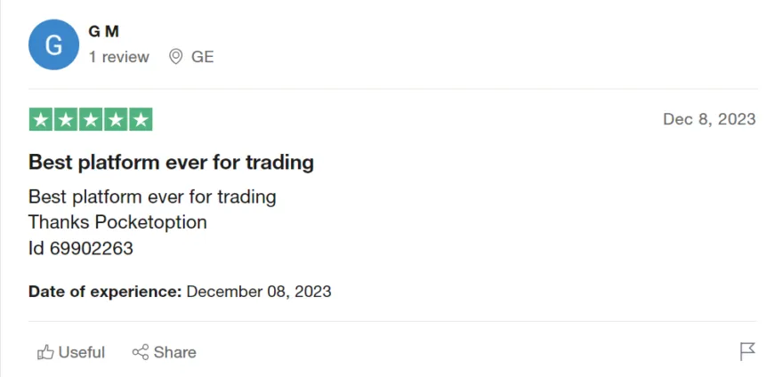 Beispielreview für Pocketoption auf Trustpilot