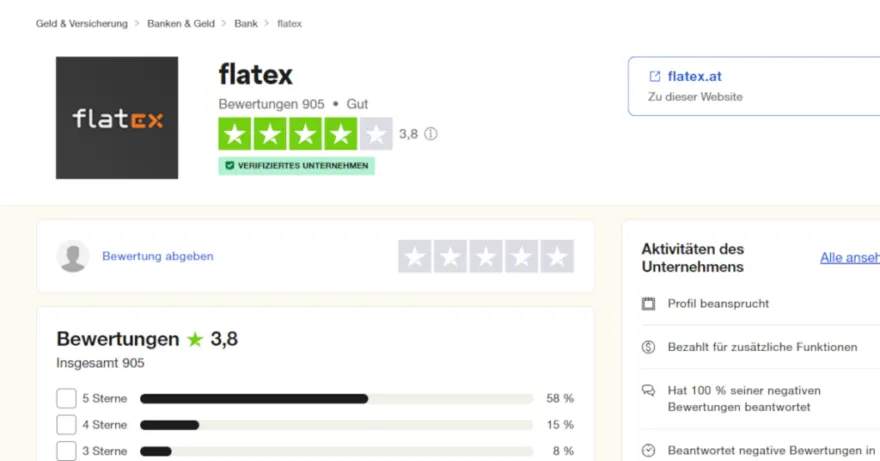 Profil von Flatex AT bei Trustpilot