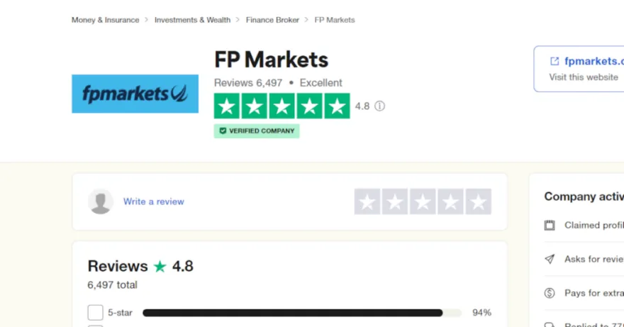 FP Markets Bewertungen bei Trustpilot