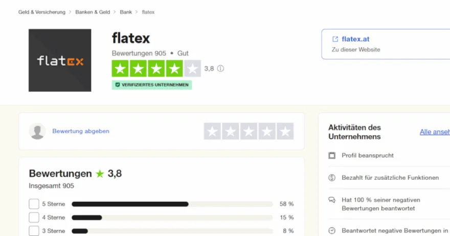 Profil von Flatex AT bei Trustpilot