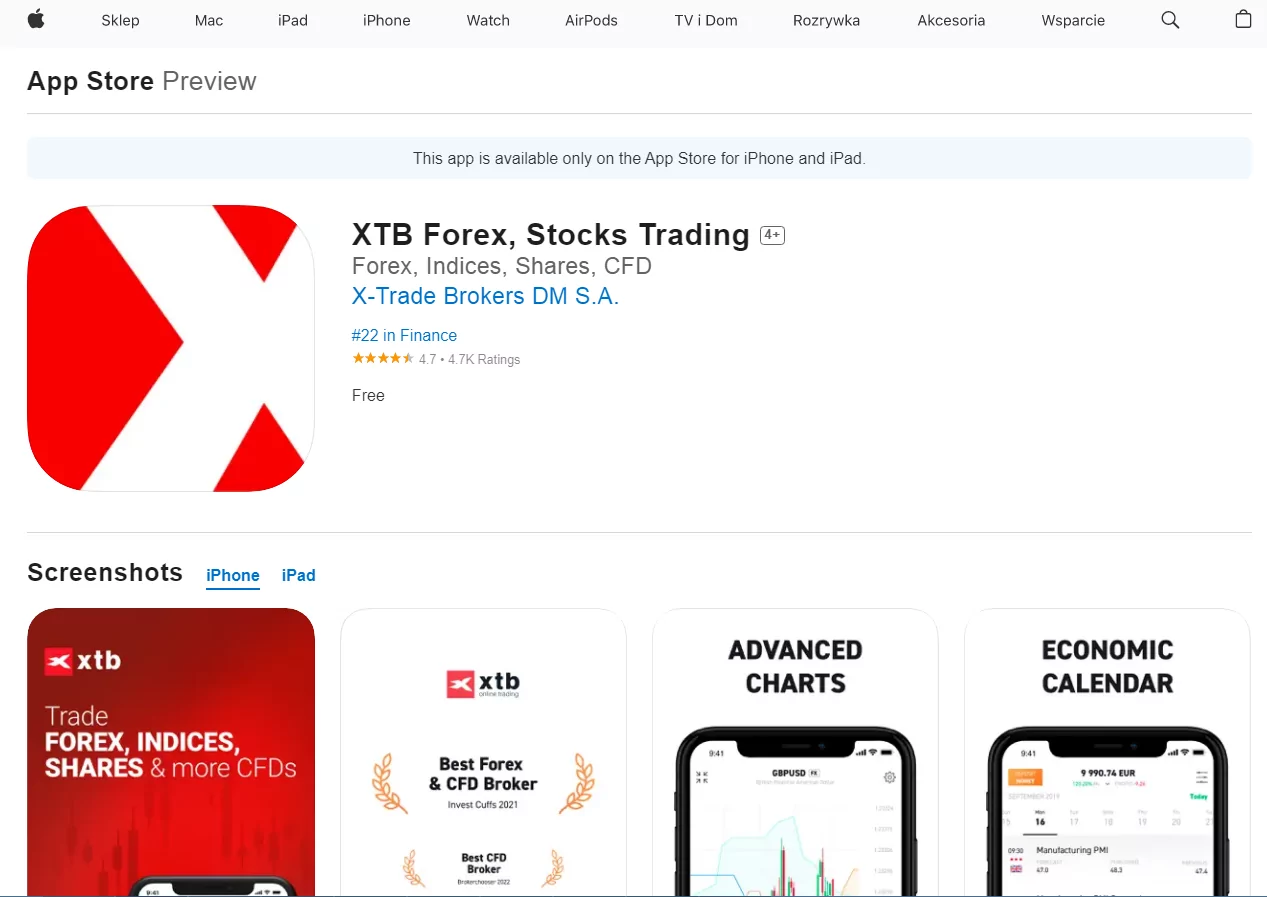 XTB Aktien App im iPhone App Store